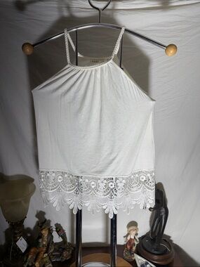 The Hanger White Crochet Hem Halter Tank Top